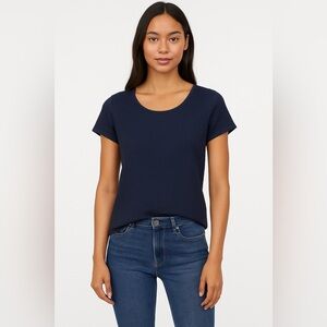 Ann Taylor Textured Navy Blue Tee Shirt Size Small